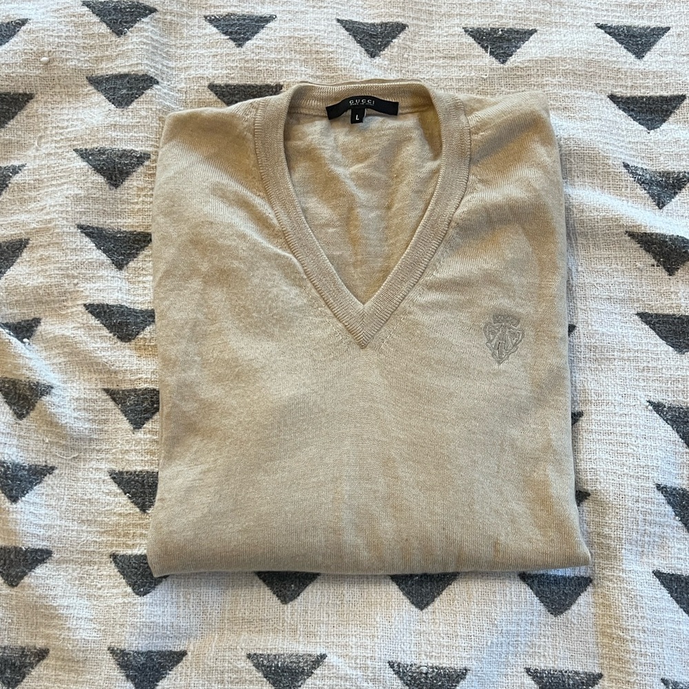 Vintage Gucci Oatmeal V-Neck Mens Sweater